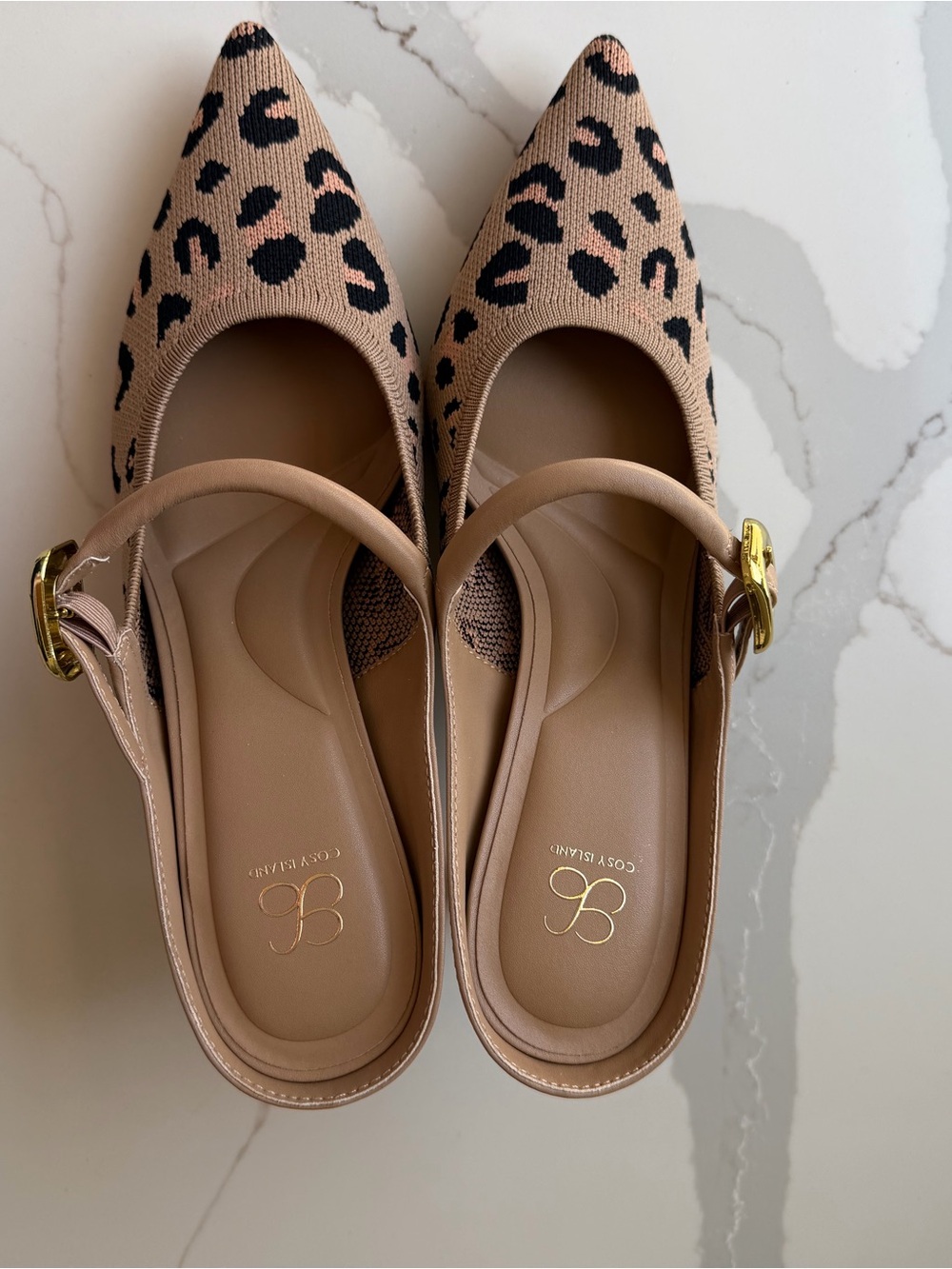 Cost Island Beige Leopard Pointed Slingback Flats - Picture 4 of 5